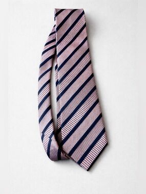 ERMENEGILDO ZEGNA Men's 100% Silk Necktie Classic Pink Blue Striped ITALY Luxury